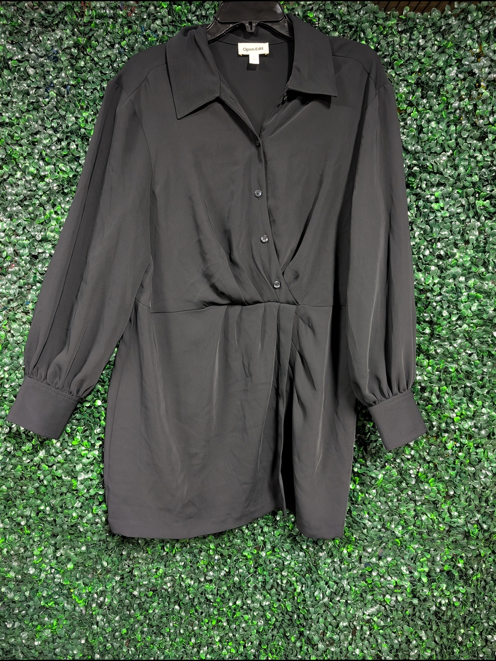 Open Edit Black Long-Sleeve Tunic Top